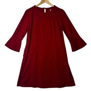 J.Jill Womens Red Ponte Knit Dress Bell Sleeve Pockets Casual Classic Size S